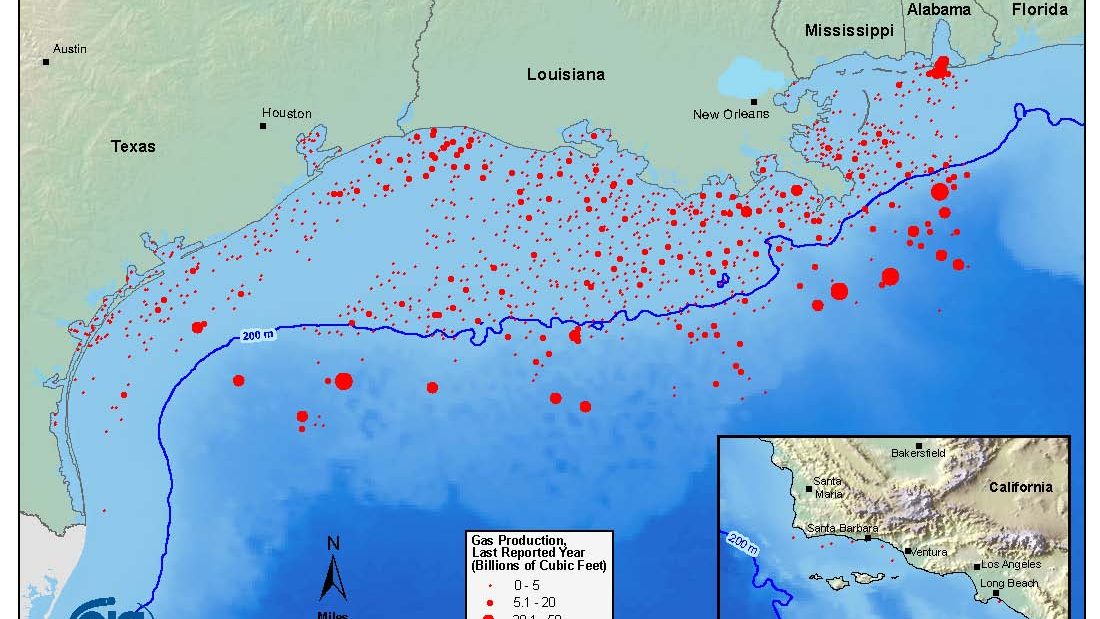 Offshore natural gas production wells in the Gulf of Mexico
